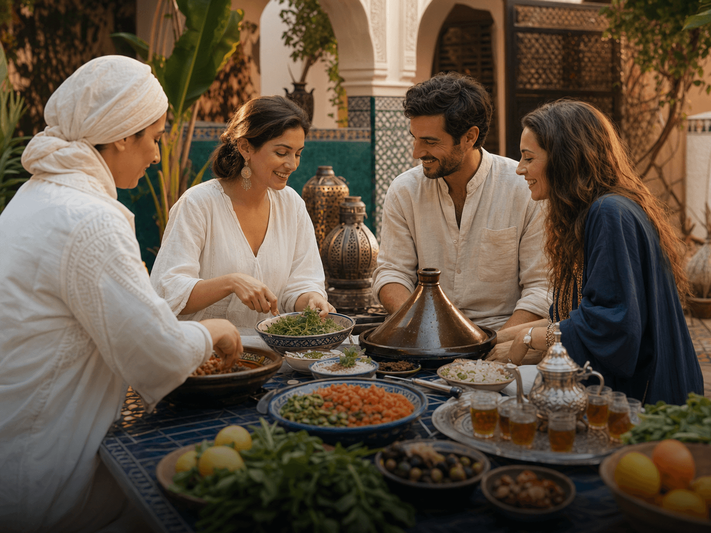 Moroccan cooking and culture activity in a warm courtyard